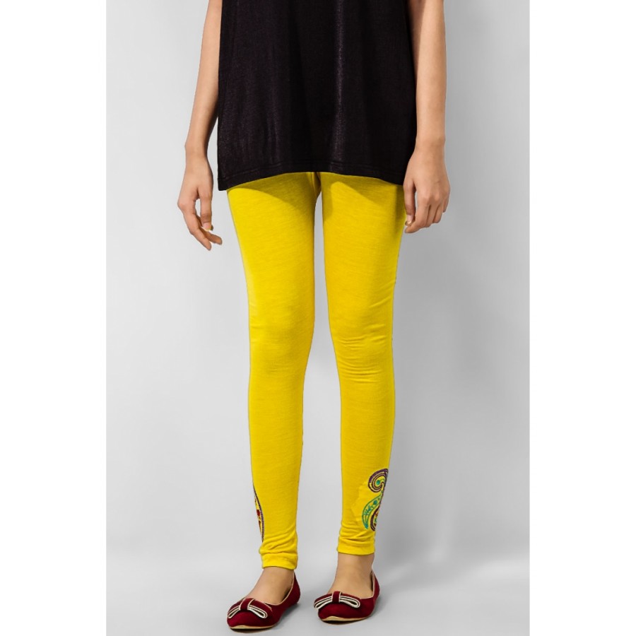 Women's Yellow Viscose Embroidered Tights. MVC-26